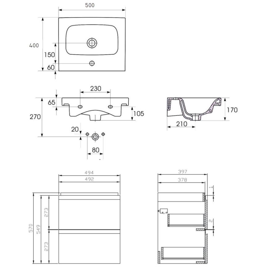 Cersanit S801-230-DSM - Armário suspenso para casa de banho com bacia MEDDIE 62x50 cm branco