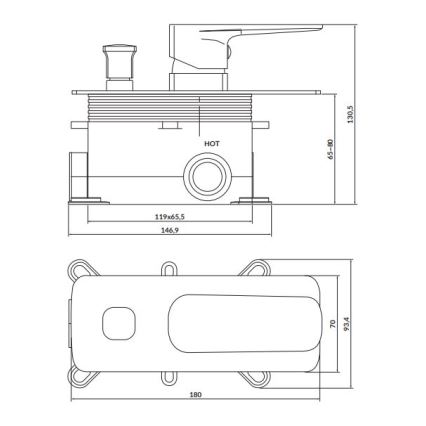 Cersanit S951-374 - Torneira de duche para instalação embutida LARGA cromado brilhante