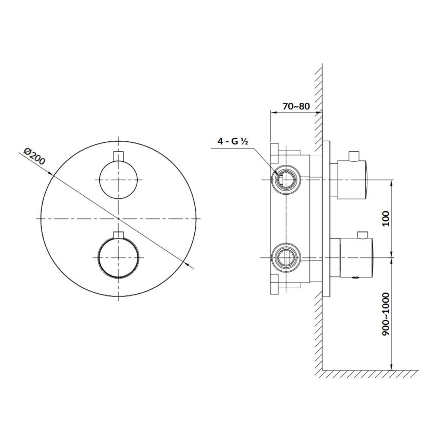 Cersanit S951-567 - Torneira de duche termostática para instalação embutida ZEN preto