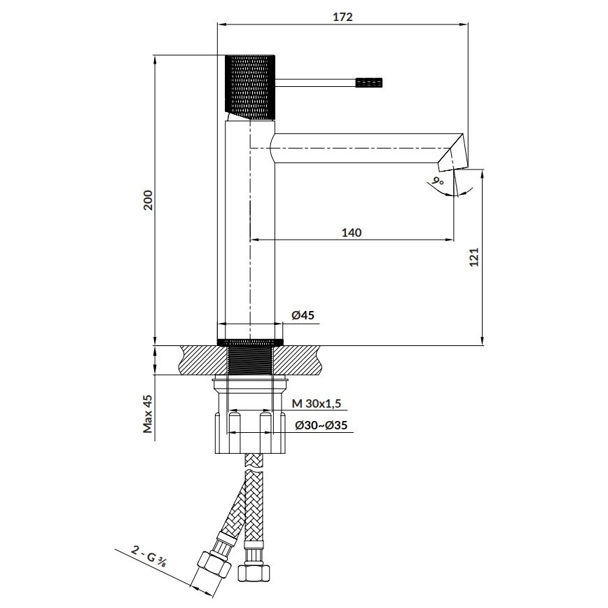 Cersanit S951-598 - Misturador para lavatório ZEN 20 cm preto