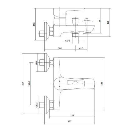 Cersanit S952-003 - Conjunto de banheira com torneira + torneira para lavatório MILLE cromo brilhante