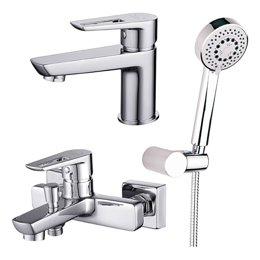 Cersanit S952-003 -Conjunto de casa de banho com torneira + torneira do lavatório MILLE cromado brilhante