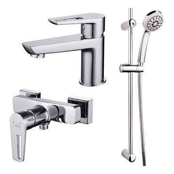 Cersanit S952-004-Conjunto de chuveiro com torneira + torneira do lavatório MILLE cromado brilhante
