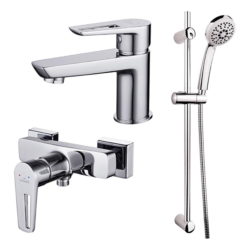 Cersanit S952-004-Conjunto de chuveiro com torneira + torneira do lavatório MILLE cromado brilhante