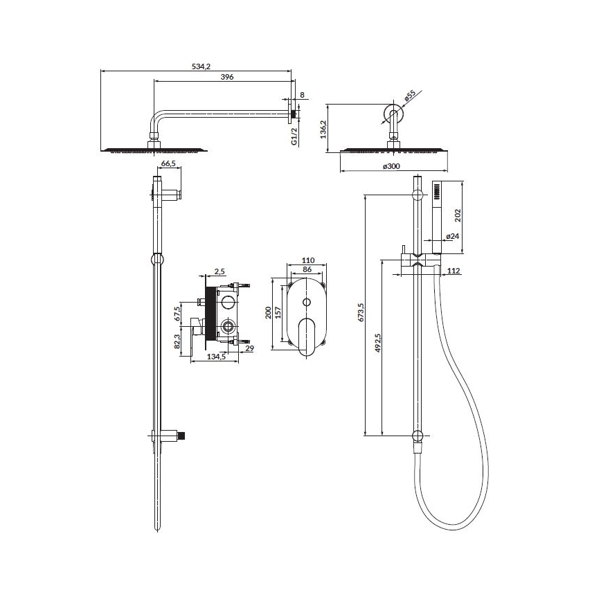 Cersanit S952-008 - Conjunto de duche com torneira embutida CREA cromado brilhante