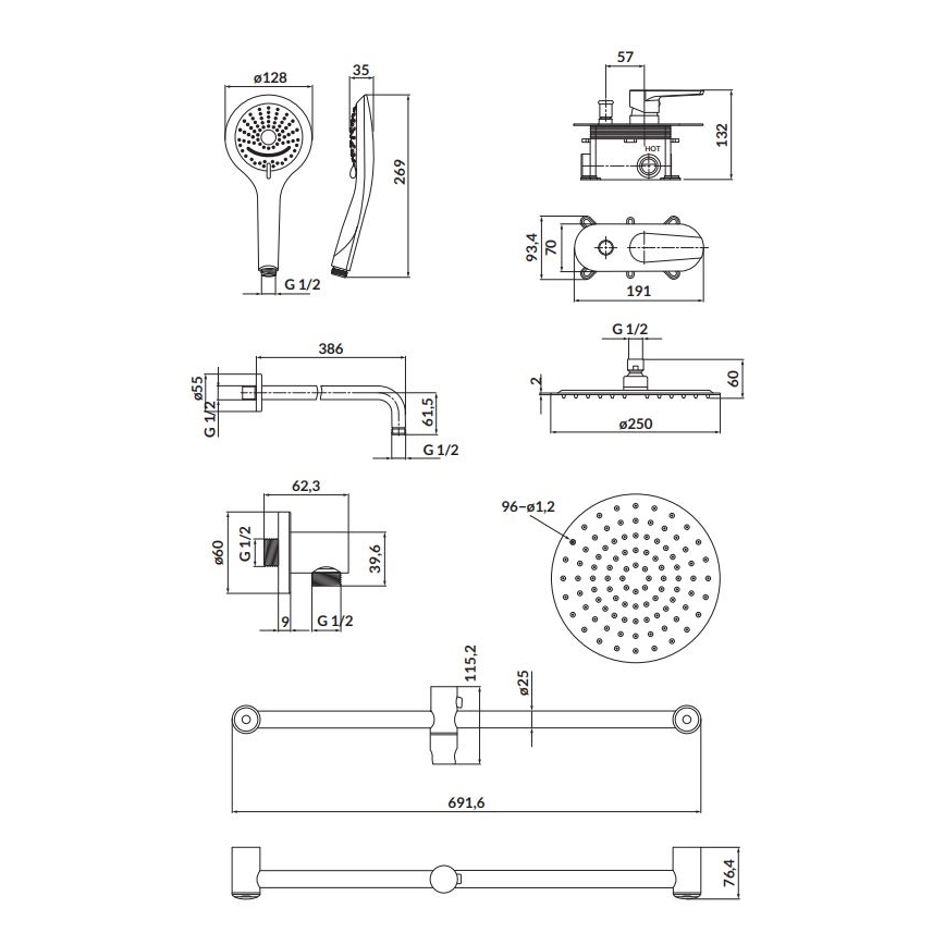 Cersanit S952-011 - Conjunto de duche com bateria encastrada MODUO cromo brilhante