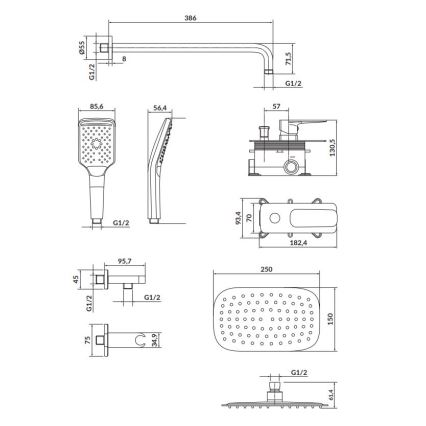 Cersanit S952-029 - Conjunto de duche com torneira embutida LARGA cromado brilhante