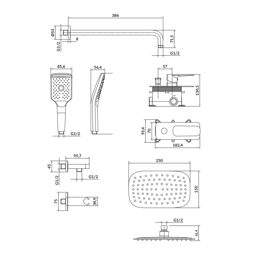 Cersanit S952-029 - Conjunto de duche com torneira embutida LARGA cromado brilhante