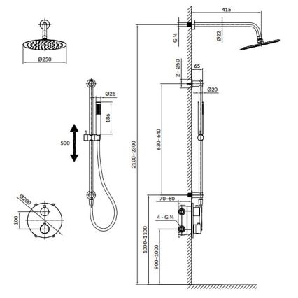 Cersanit S952-033 - Conjunto de chuveiro com torneira termostática de encastrar ZEN preto
