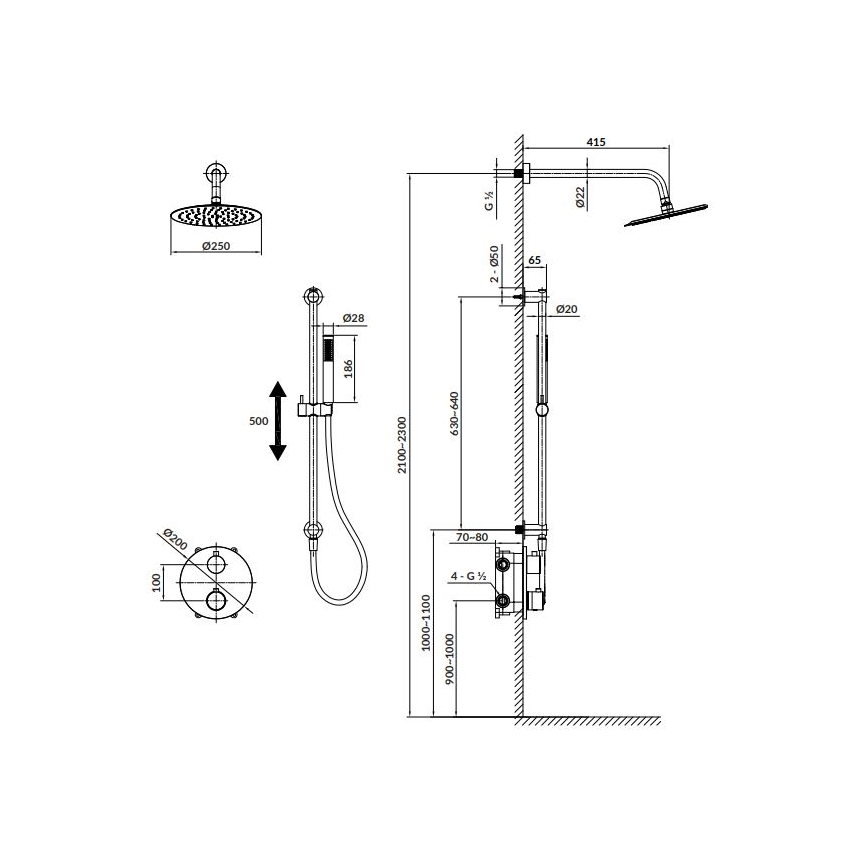 Cersanit S952-033 - Conjunto de chuveiro com torneira termostática de encastrar ZEN preto