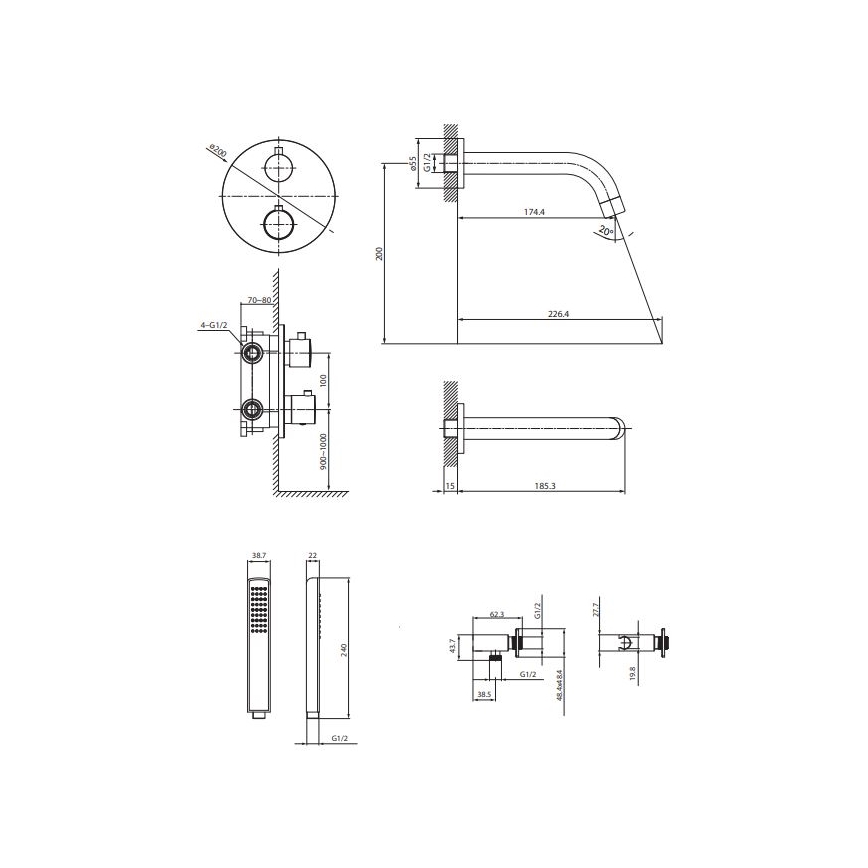 Cersanit S952-034 - Conjunto de banho com torneira termostática de encastrar ZEN cromado brilhante