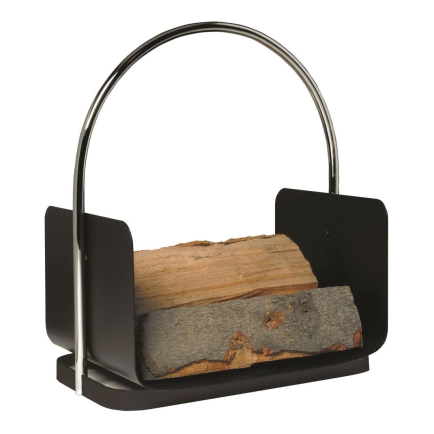 Cesto de metal para madeira com pega 50x41 cm preto
