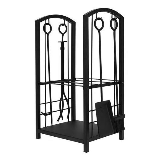 Cesto para lenha com ferramentas para lareira 30x40x73 cm preto