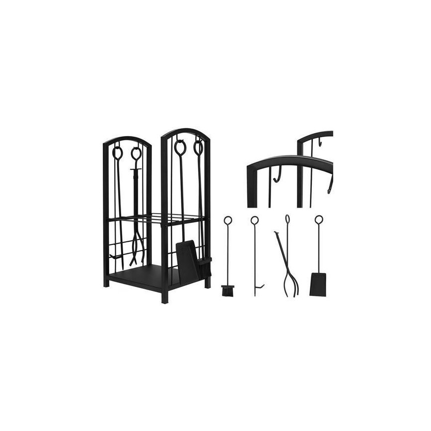 Cesto para lenha com ferramentas para lareira 30x40x73 cm preto