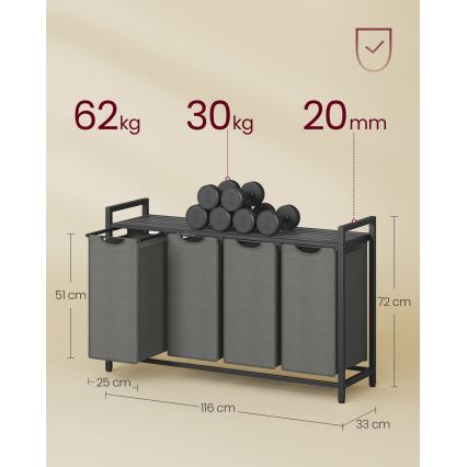 Cesto para roupa REX preto/cinzento