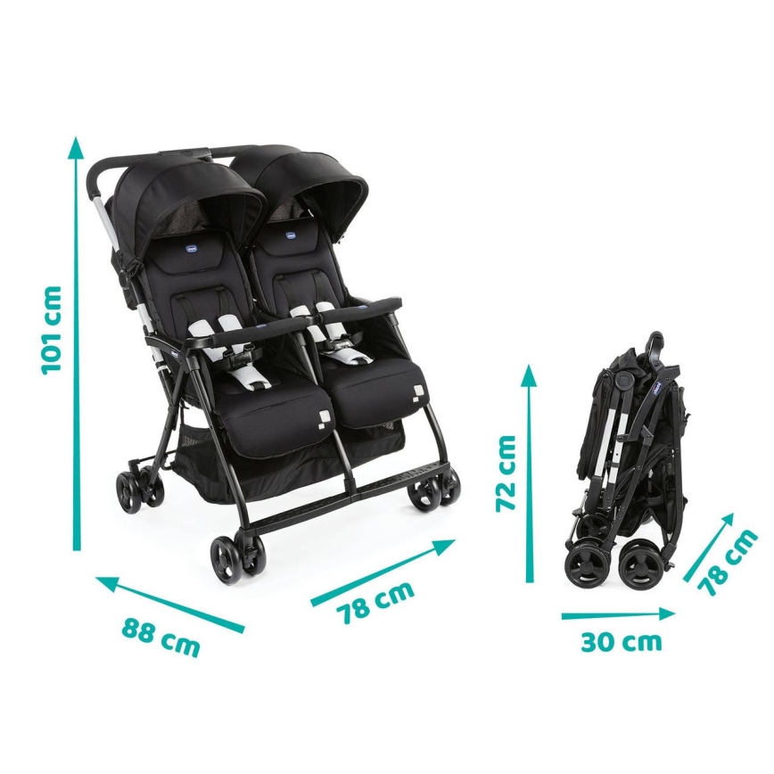 Chicco - Carrinho de bebé para gémeos OHLALA TWIN Black Noite preto
