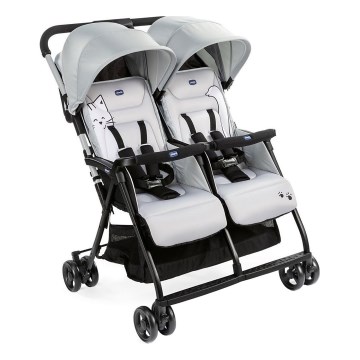Chicco - Carrinho de bebé para gémeos OHLALA TWIN Silver Gato prateado