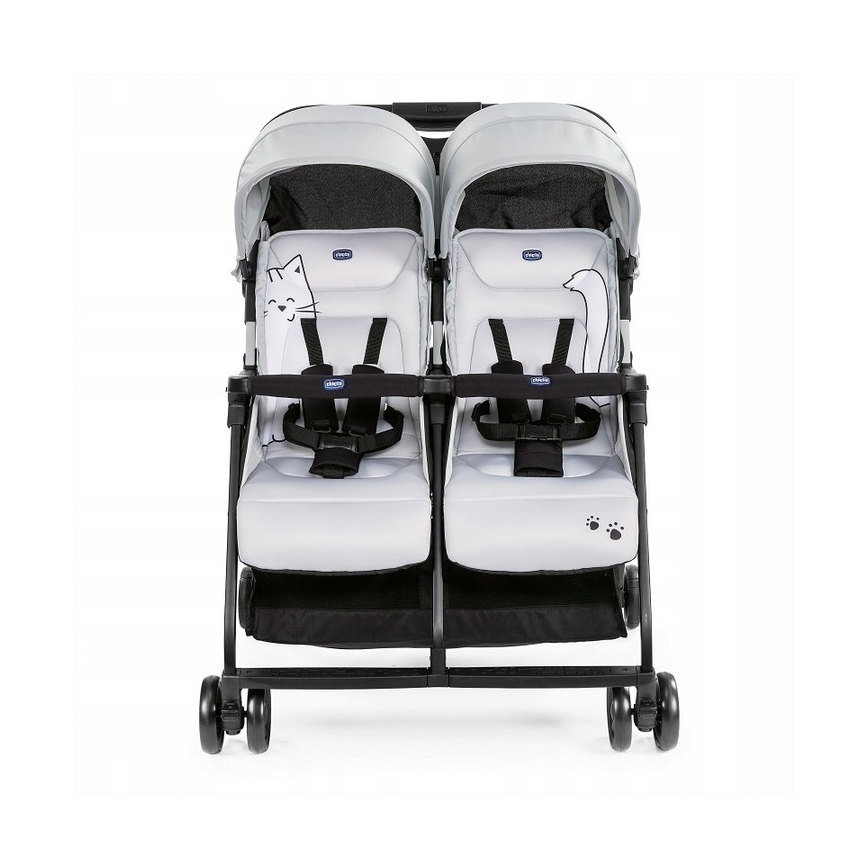Chicco - Carrinho de bebé para gémeos OHLALA TWIN Silver Gato prateado