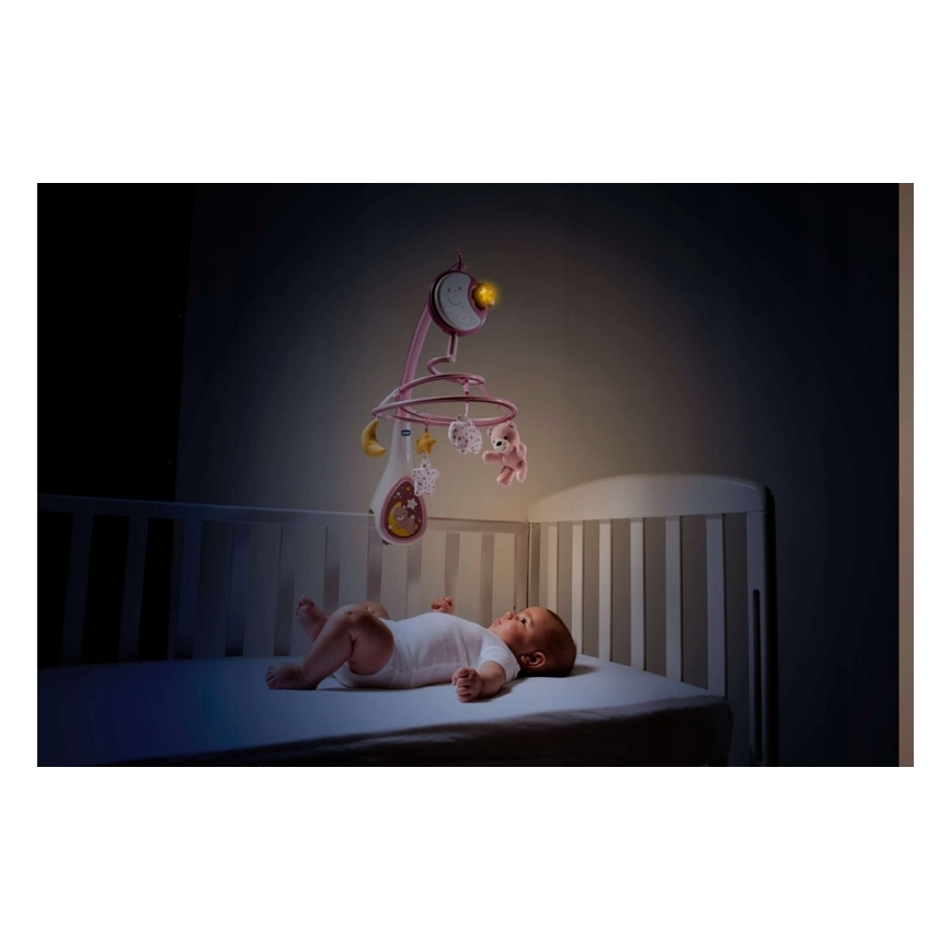 Chicco - Móbile para berço com melodia 3em1 NEXT2DREAMS 3xAA rosa