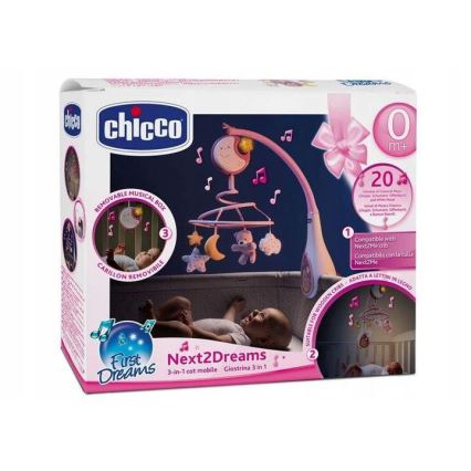 Chicco - Móbile para berço com melodia 3em1 NEXT2DREAMS 3xAA rosa