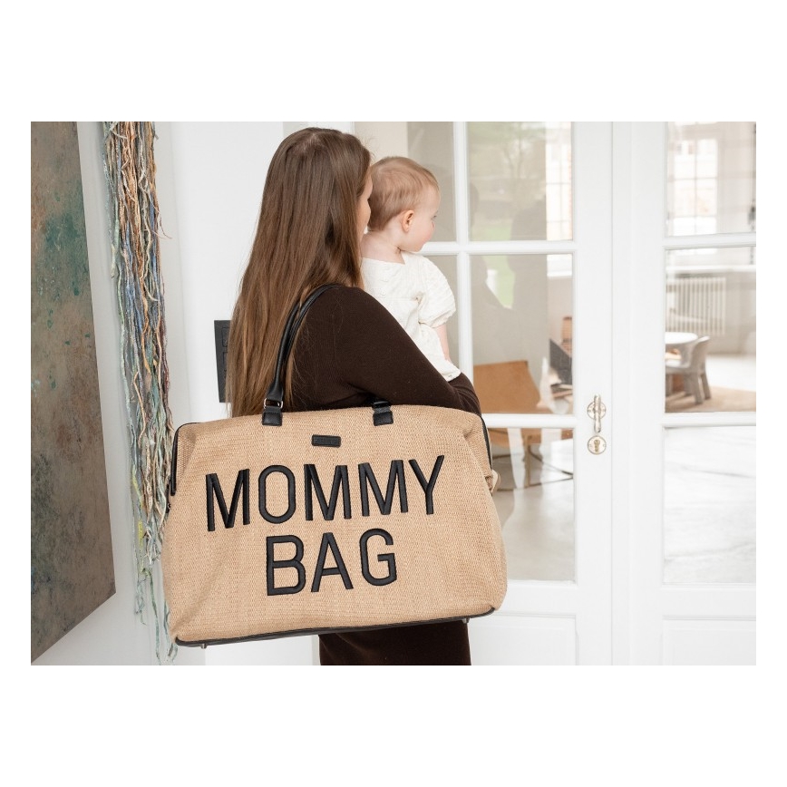 Childhome - Mala de muda da roupa MOMMY BAG RAFFIA LOOK bege