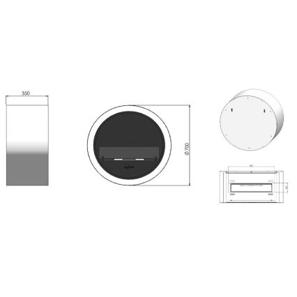 InFire - Lareira de parede BIO d. 70 cm 3kW preto