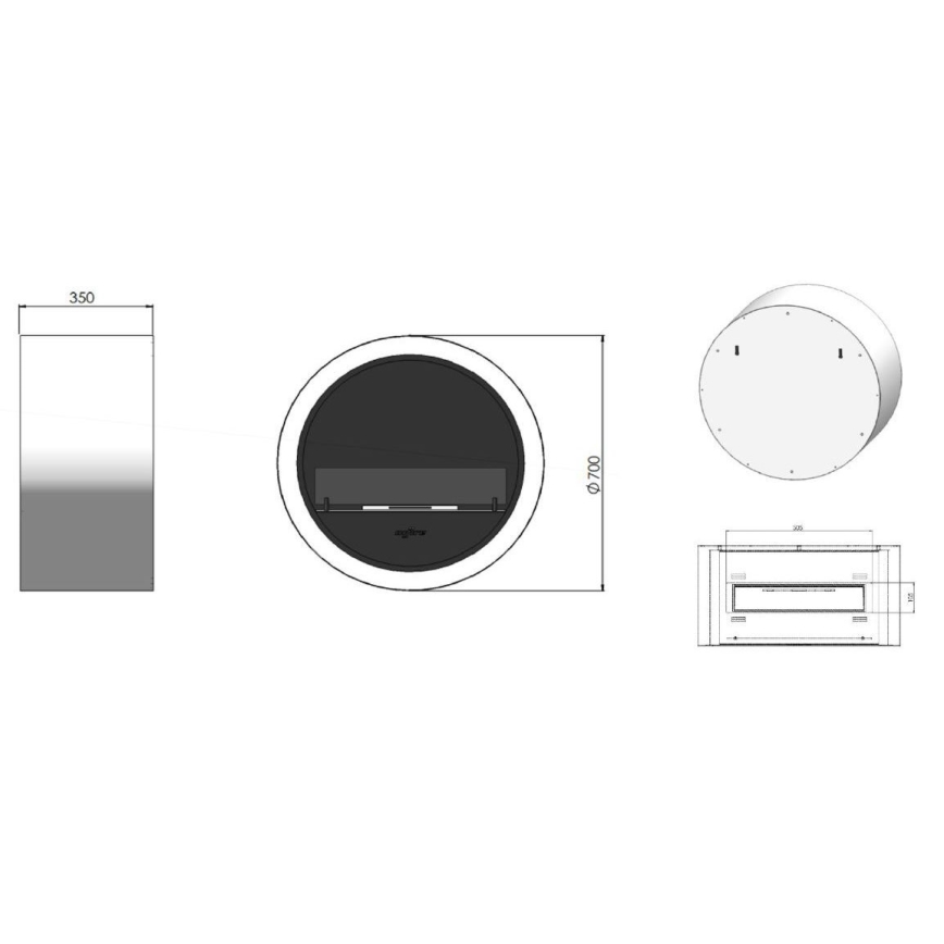 InFire - Lareira de parede BIO d. 70 cm 3kW preto