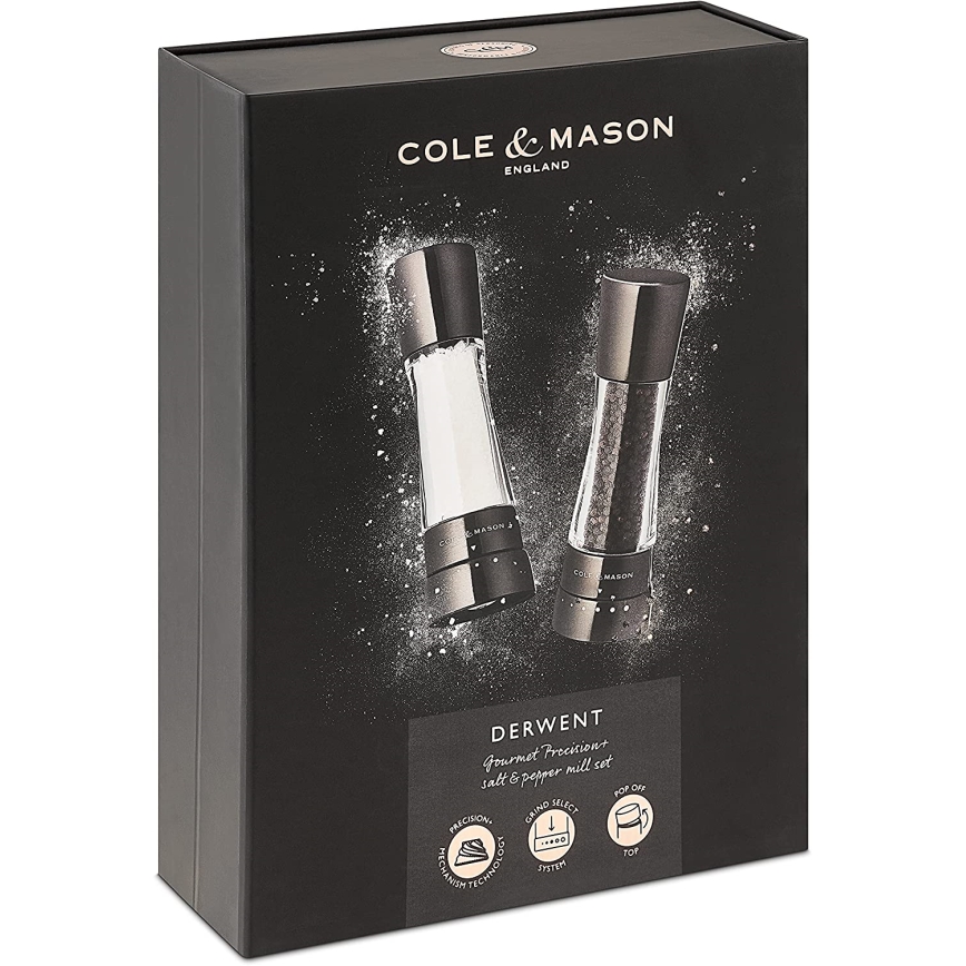 Cole&Mason - Conjunto de moedores de sal grosso e pimenta DERWENT 2 pçs 19 cm antracite
