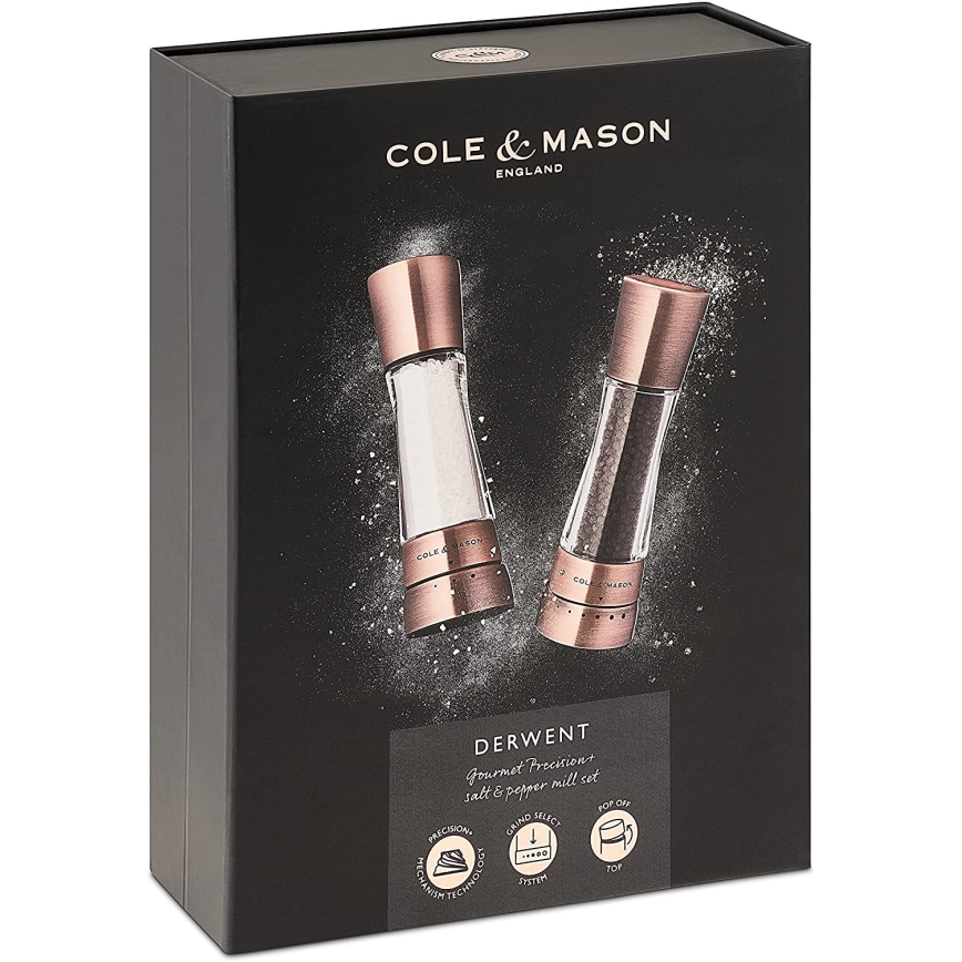 Cole&Mason - Conjunto de moedores de sal grosso e pimenta DERWENT 2 pçs 19 cm cobre