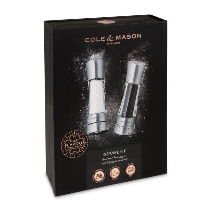 Cole&Mason - Conjunto de moedores de sal grosso e pimenta DERWENT 2 pçs 19 cm cromado brilhante