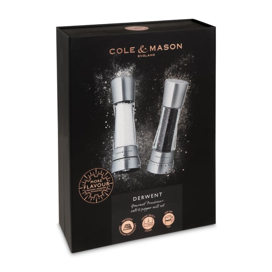 Cole&Mason - Conjunto de moedores de sal grosso e pimenta DERWENT 2 pçs 19 cm cromado brilhante
