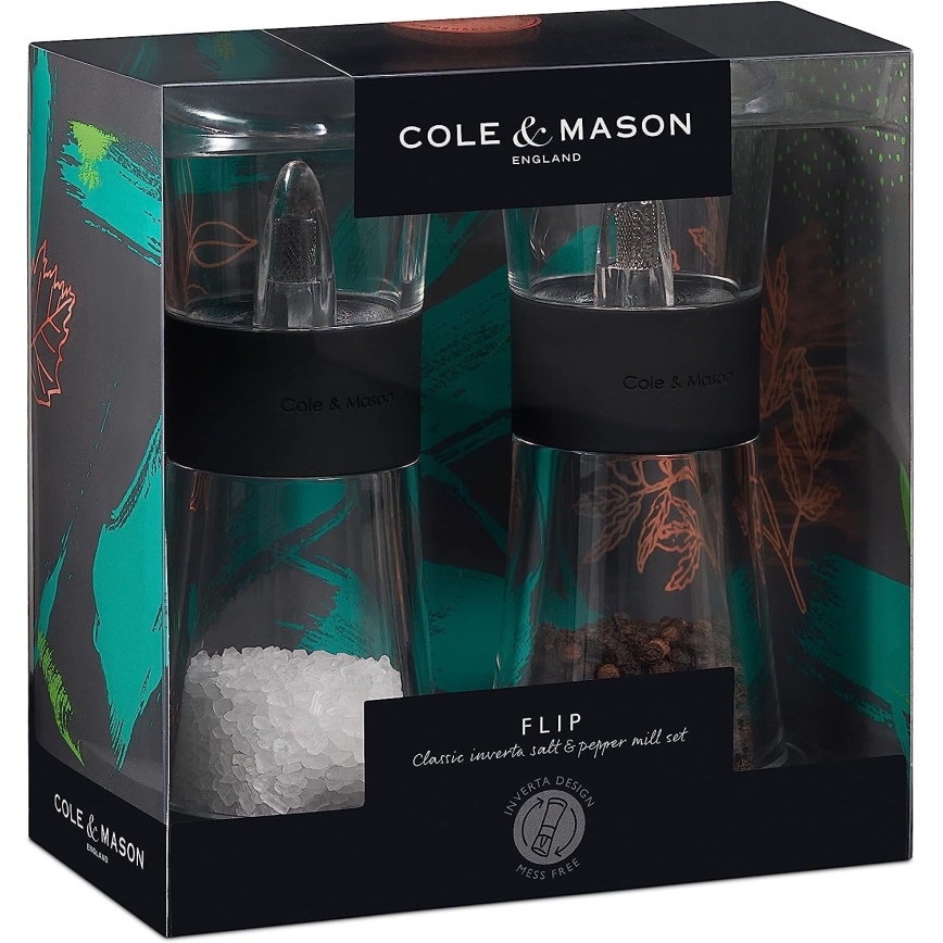 Cole&Mason - Conjunto de moedores de sal grosso e pimenta FLIP 2 pçs 15,4 cm preto