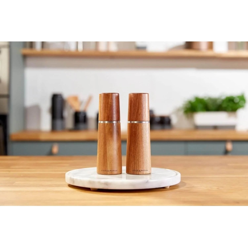Cole&Mason - Conjunto de moedores de sal grosso e pimenta MARLOW acácia 2 pçs 18,5 cm