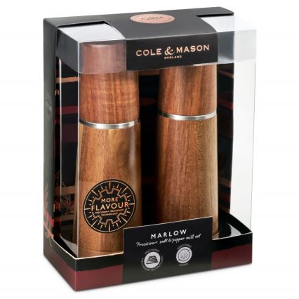 Cole&Mason - Conjunto de moedores de sal grosso e pimenta MARLOW acácia 2 pçs 18,5 cm