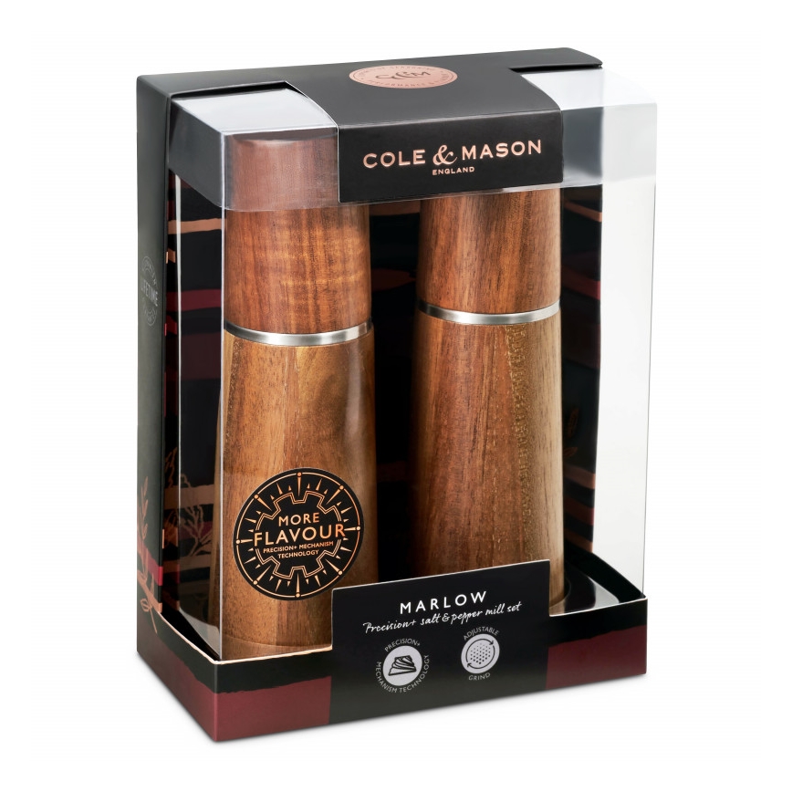 Cole&Mason - Conjunto de moedores de sal grosso e pimenta MARLOW acácia 2 pçs 18,5 cm