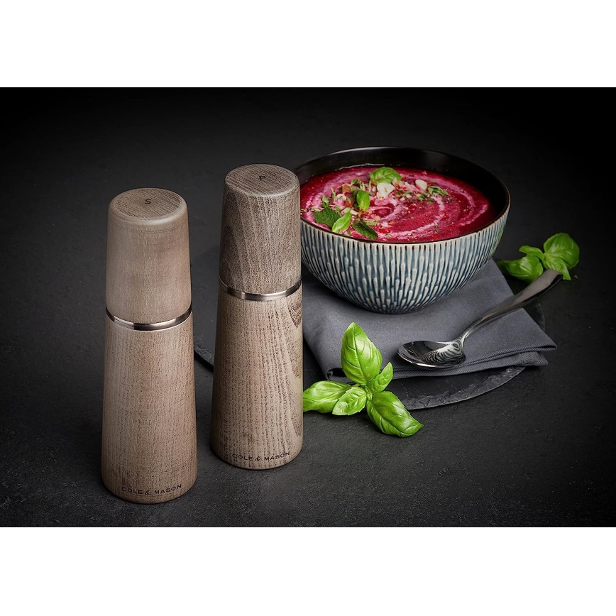 Cole&Mason - Conjunto de moedores de sal grosso e pimenta MARLOW faia 2 pçs 18,5 cm