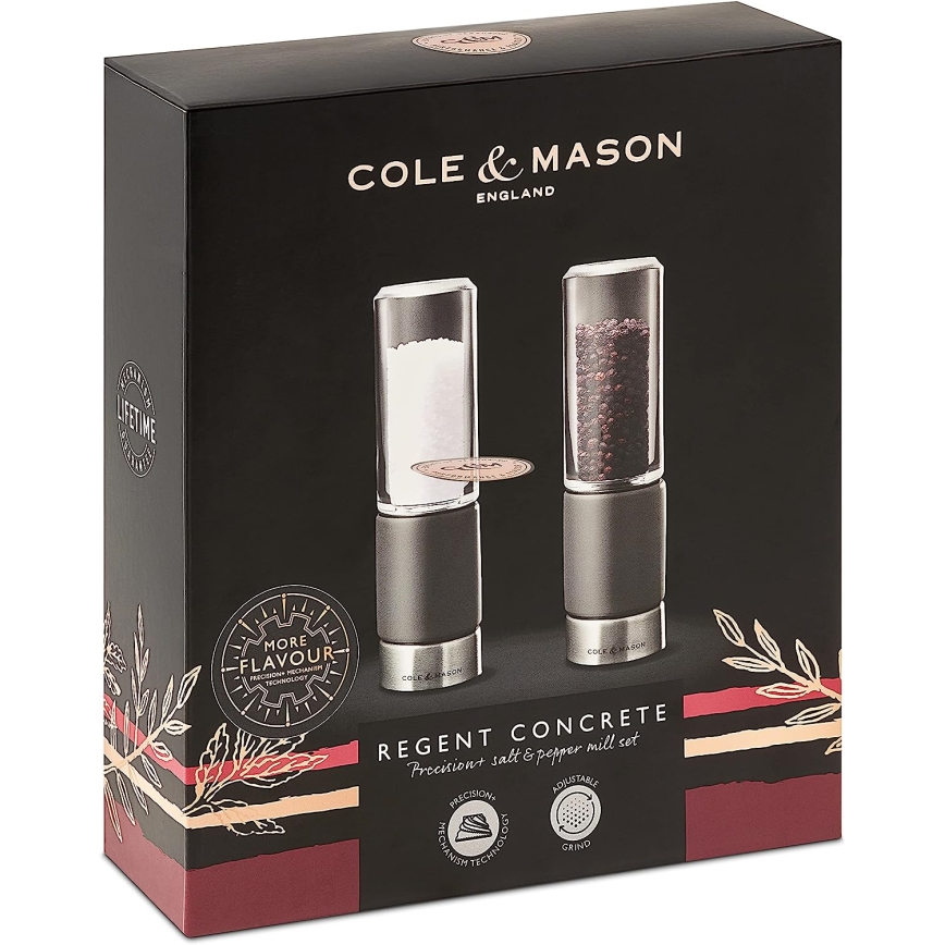 Cole&Mason - Conjunto de moedores de sal grosso e pimenta REGENT CONCRETE 2 pçs betão 18 cm