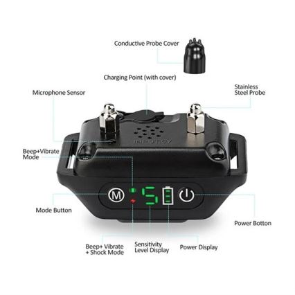 Coleira anti-latidos para cães 52cm 3,7V 300 mAh IP67