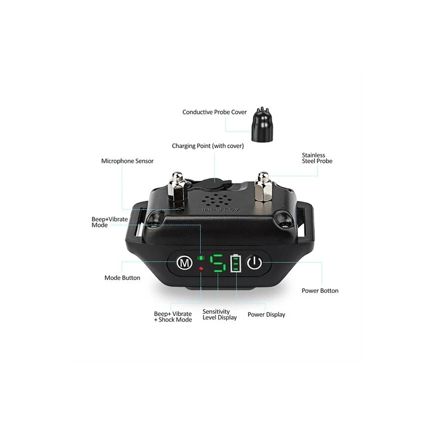 Coleira anti-latidos para cães 52cm 3,7V 300 mAh IP67