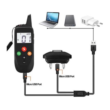 Coleira de treino elétrica para cães 52cm 500m 3,7V 300 mAh IP67