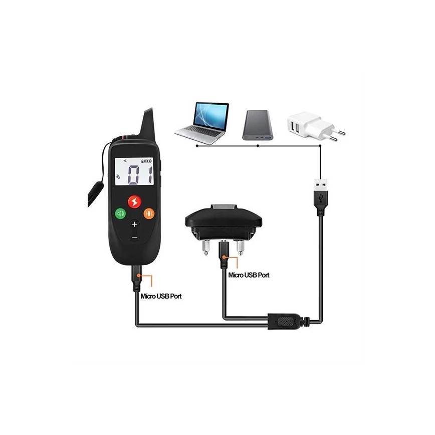 Coleira de treino elétrica para cães 52cm 500m 3,7V 300 mAh IP67