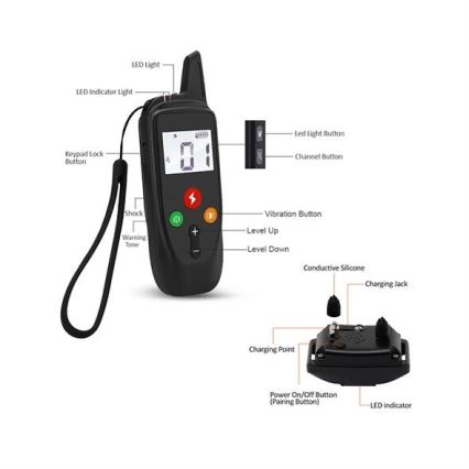 Coleira de treino elétrica para cães 52cm 500m 3,7V 300 mAh IP67
