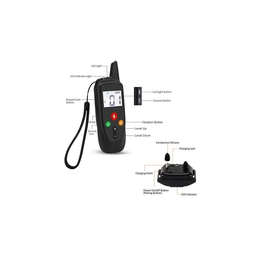 Coleira de treino elétrica para cães 52cm 500m 3,7V 300 mAh IP67