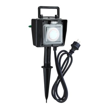 Coluna de jardim exterior com tomadas IP44 + interruptor de tempo, cabo de borracha 1,5 m