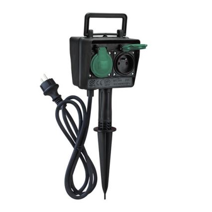 Coluna de jardim exterior com tomadas IP44 + interruptor de tempo, cabo de borracha 1,5 m
