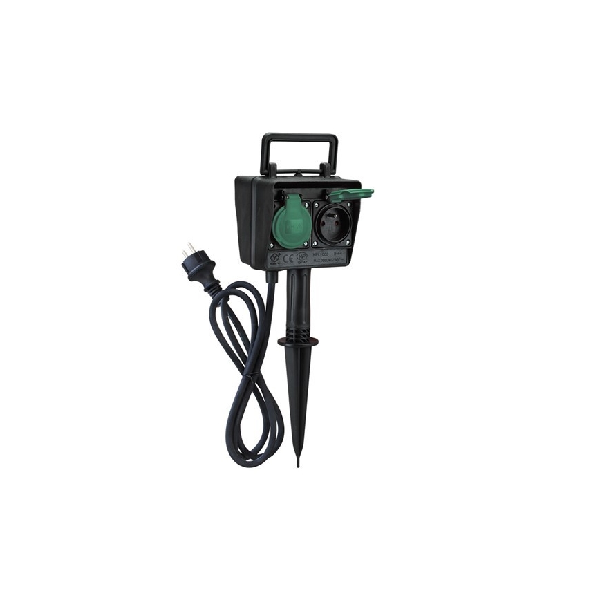 Coluna de jardim exterior com tomadas IP44 + interruptor de tempo, cabo de borracha 1,5 m