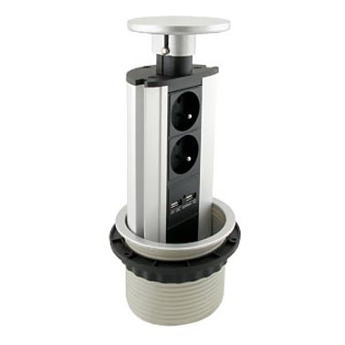 Coluna de tomadas com ligação por ficha, para tampo de mesa 2x230V + 2x USB
