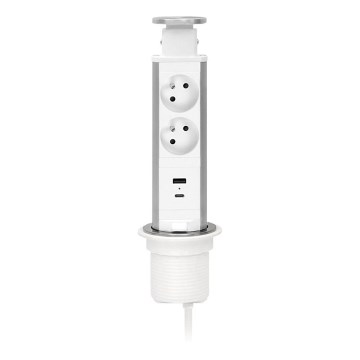 Coluna de tomadas embutível para tampo de secretária — 2x230V + USB-A + USB-C