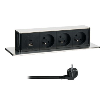 Coluna de tomadas para tampo de mesa 3x230V + USB-A + USB-C