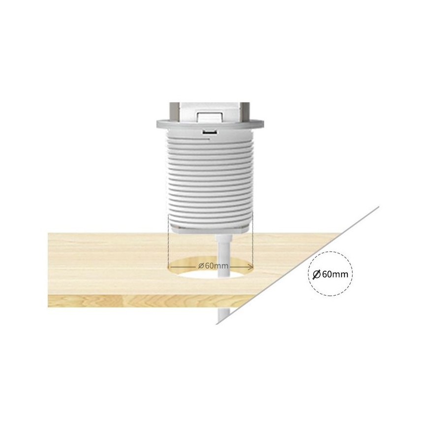Coluna de tomadas para tampo de secretária 3x230V